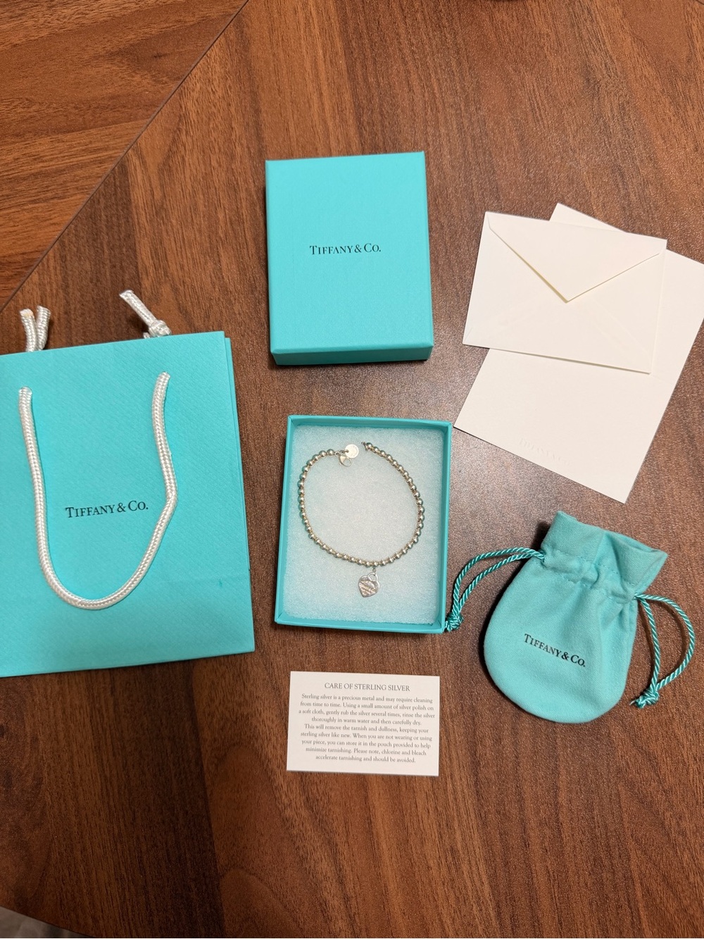 Tiffany & Co. Return to Tiffany Heart Tag 4mm Bead Bracelet Sterling Silver 7” - Picture 2 of 10